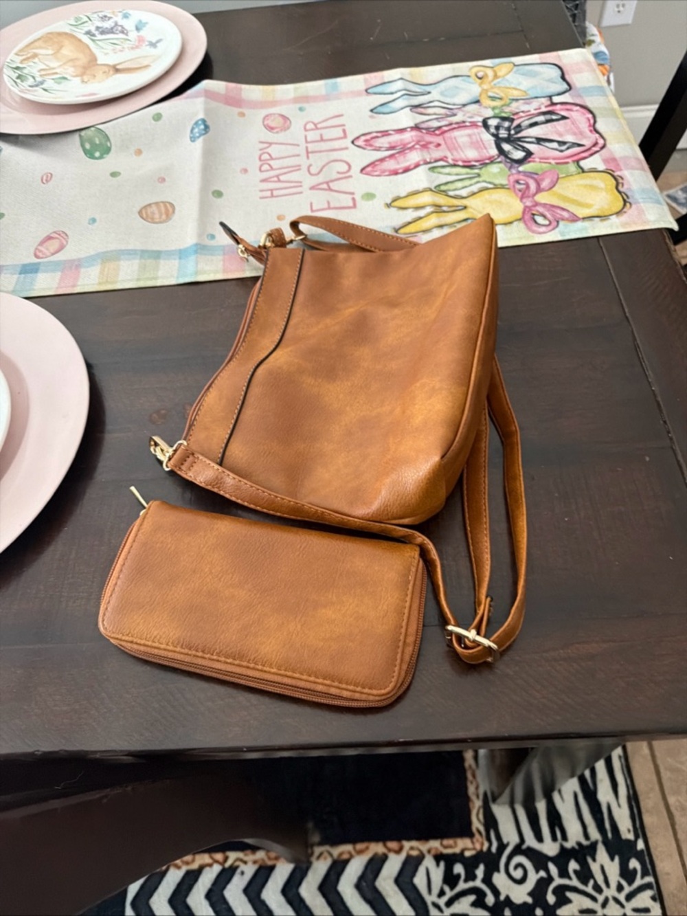 Source Unknown Tan Shoulder Bag with Matching Wallet